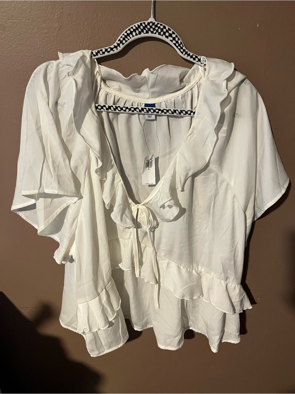 Old Navy Women's Ruffled V-Neck Tie Front Blouse - White